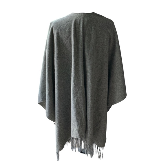 BABATON Grey Wool Fringed Poncho Wrap - Picture 7 of 8
